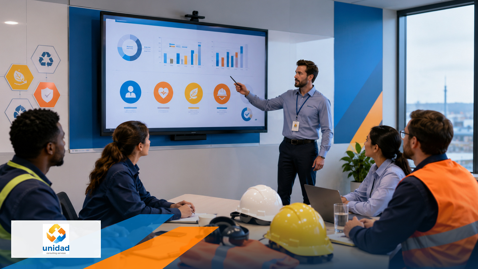 QHSE consultant presenting workplace performance information