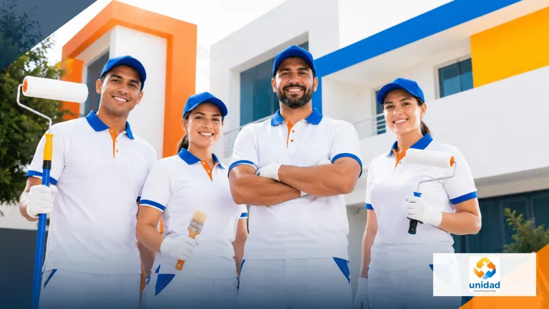 Professional Unidad painting team outside a completed property
